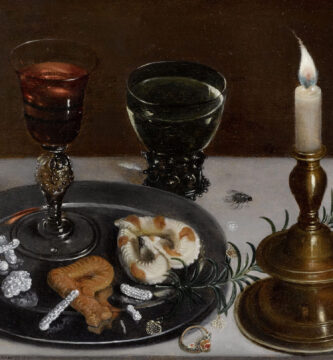 La mosca en el arte: por qué hay moscas pintadas en los cuadros 3 Bodegón de Clara Peeters (1607) con dulces, copas, joyas y una mosca pintada sobre el mantel