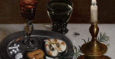 La mosca en el arte: por qué hay moscas pintadas en los cuadros 6 Bodegón de Clara Peeters (1607) con dulces, copas, joyas y una mosca pintada sobre el mantel
