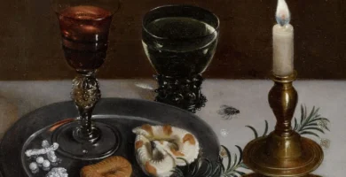 La mosca en el arte: por qué hay moscas pintadas en los cuadros 9 Bodegón de Clara Peeters (1607) con dulces, copas, joyas y una mosca pintada sobre el mantel